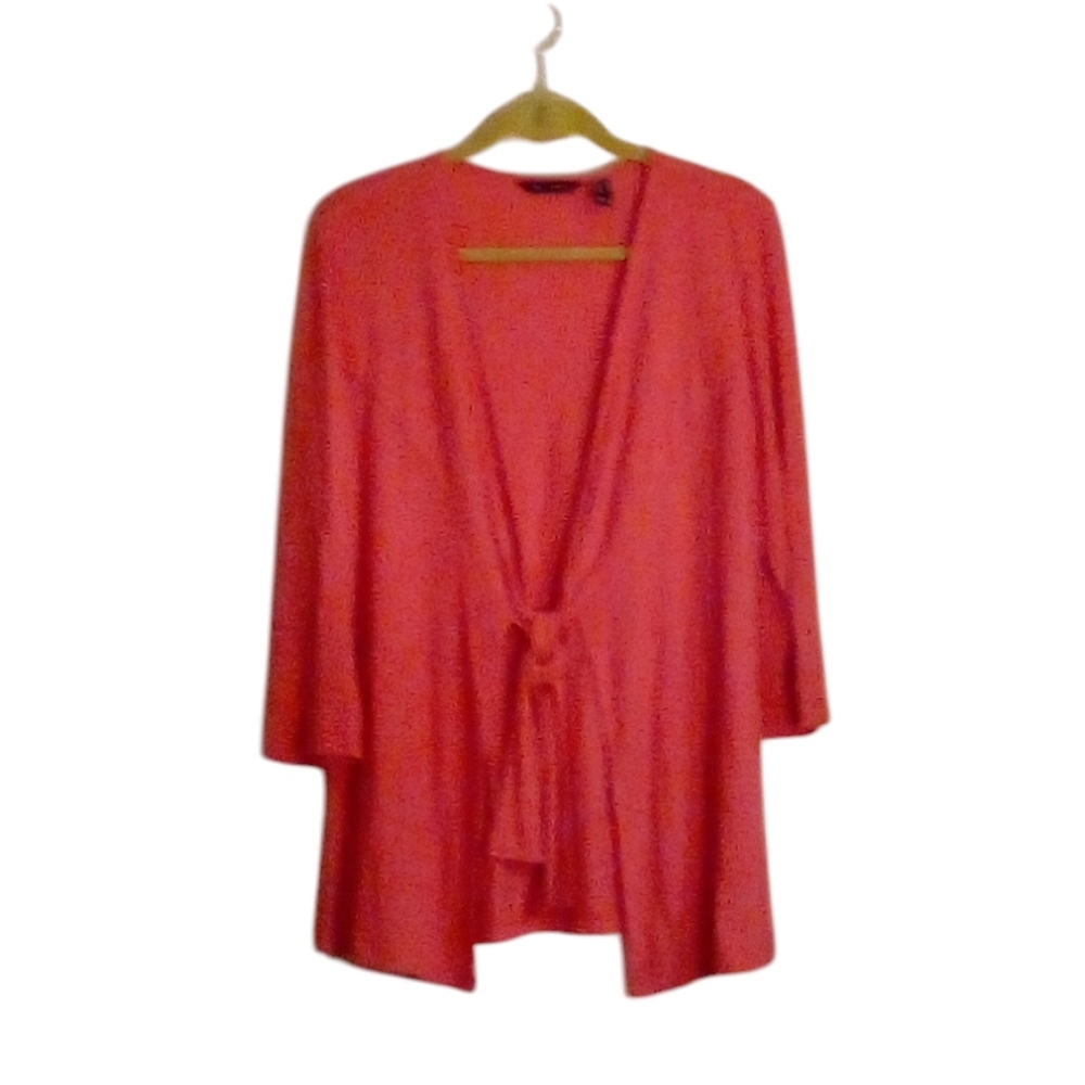 H by Halston Womens Tie Front Cardigan Medium Super Soft Knit 3/4 Sleeve Marled